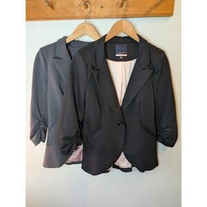 ModCloth Blazer Bundle Black Gray Ruched Sleeve Office Career Medium Lot 2 Pc